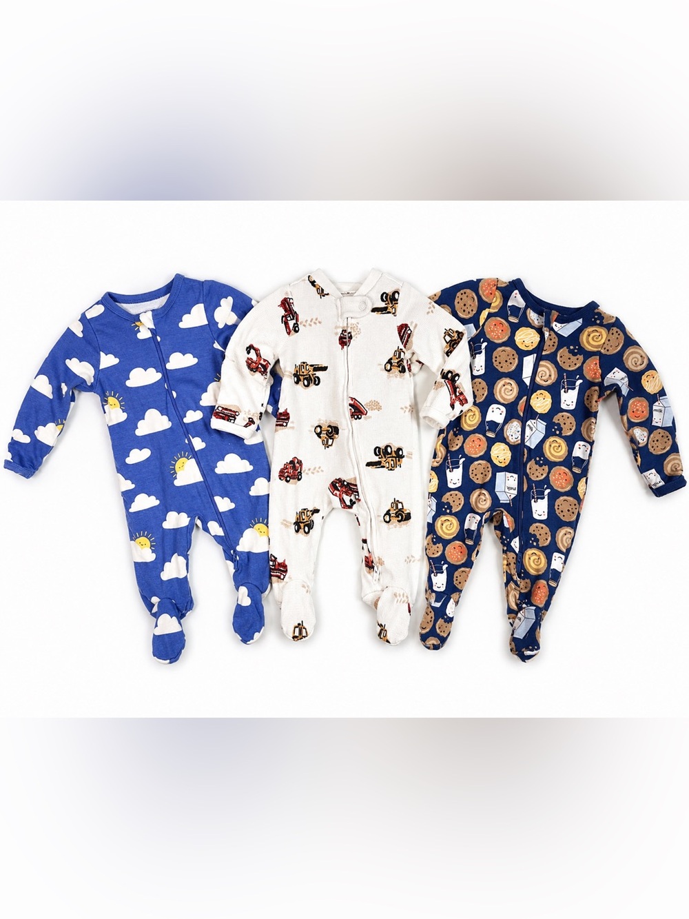 Carters Baby Boy Cloud, Construction, Cookie Footed One-Piece 3 Pack